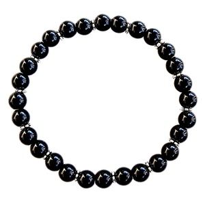 6mm Black Onyx Vintage Silver Stretch Bracelet